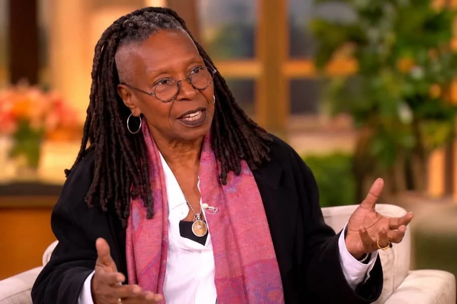Whoopi Goldberg of ABC's The View alongside Alaska Senate candidates Dan Sullivan and Mary Peltola, illustrating the October 2026 controversy over a second candidate named Dan Sullivan.