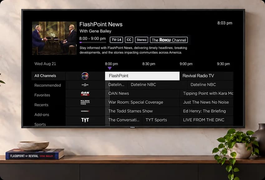 FlashPoint channel guide on a smart TV